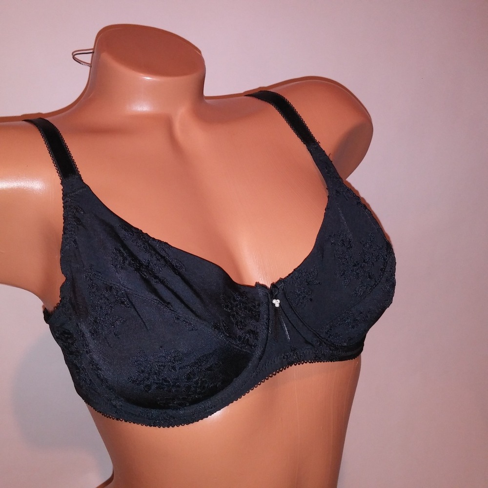 Wacoal Bra 38B Unlined Minimizer Black Floral Underwire